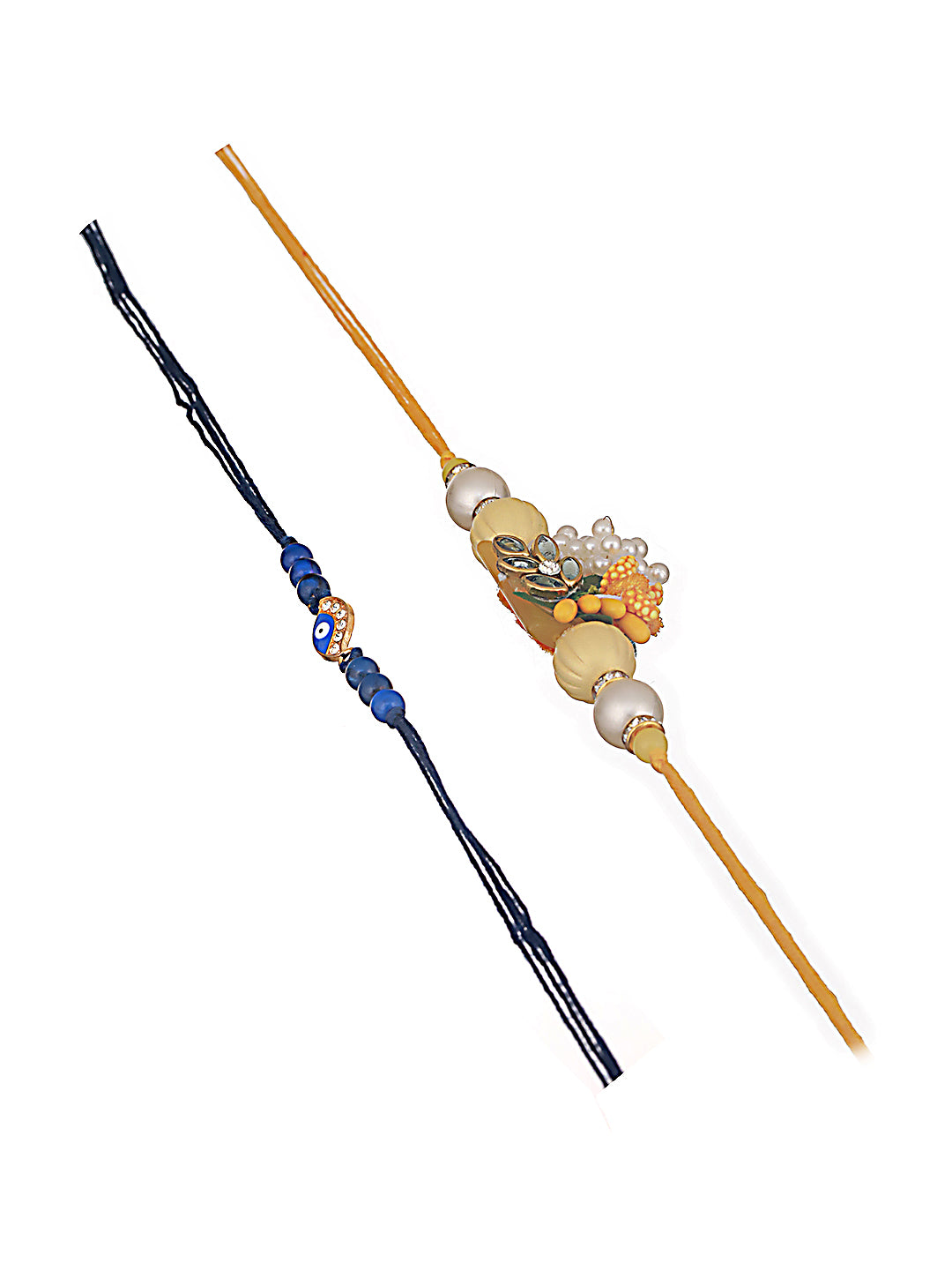 Jazz And Sizzle Unisex Set Of 2 Floral & Evil Eye Rakhi With Roli & Chawal