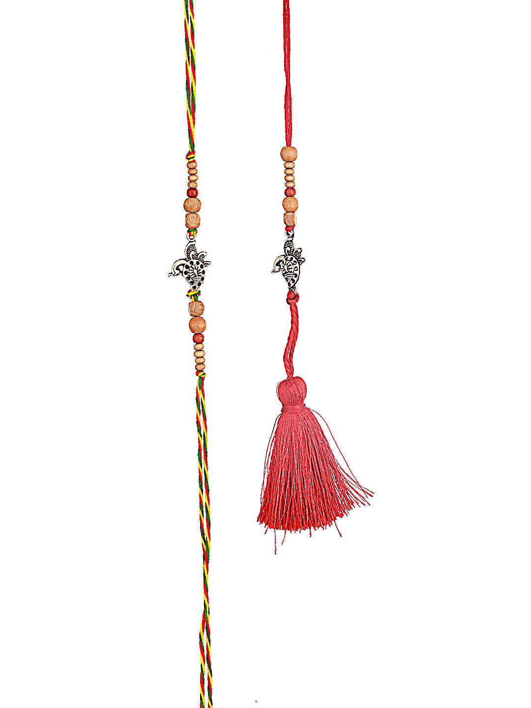 Set Of 2 Peacock Shaped Bhaiya Bhabhi Tasselled Rakhi With Roli & Chawal