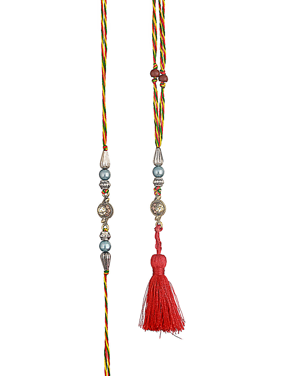 Jazz And Sizzle Set Of 2 Om & Pearl Beaded Bhaiya Bhabhi Tasseled Rakhi