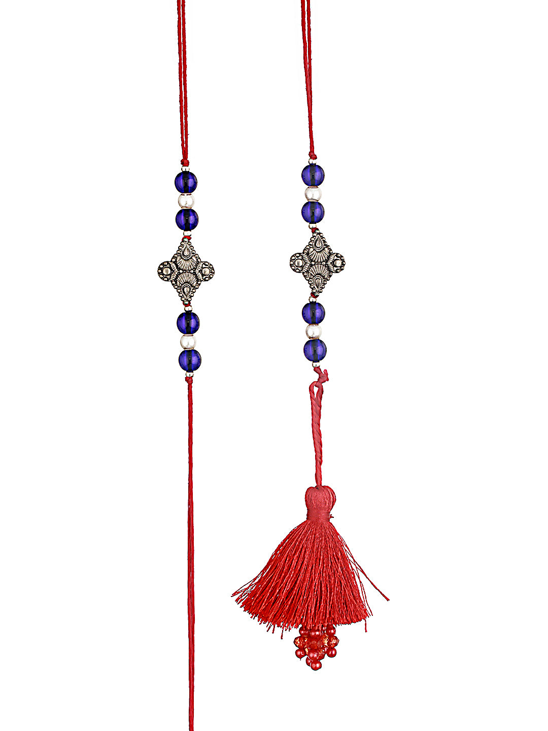 Set Of 2 Pearl Beaded Bhaiya Bhabhi Tasseled Rakhi With Roli & Chawal