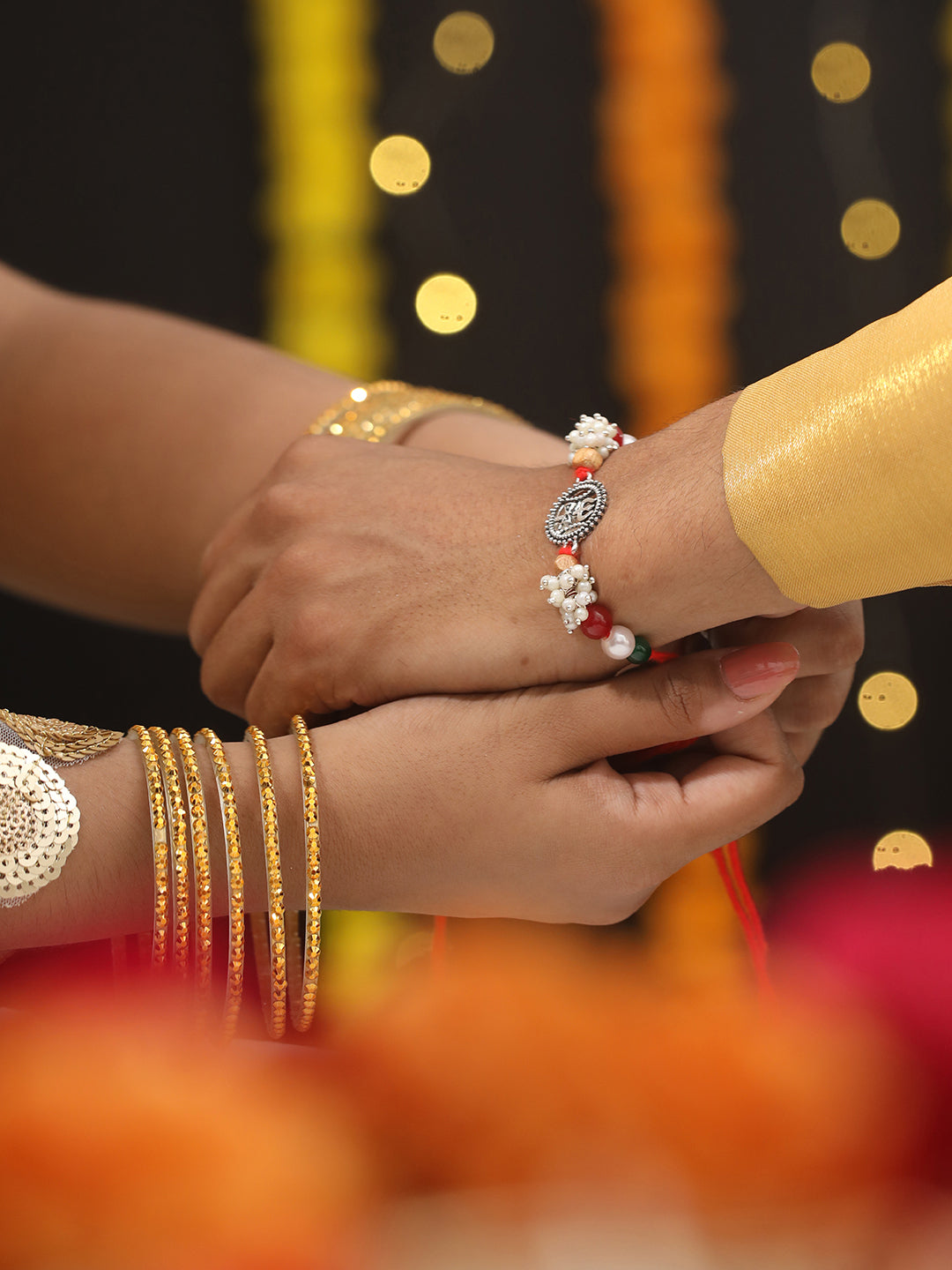 Jazz And Sizzle Set Of 2 Trishul & Shiva Dumroo Mogra Beaded Rakhi