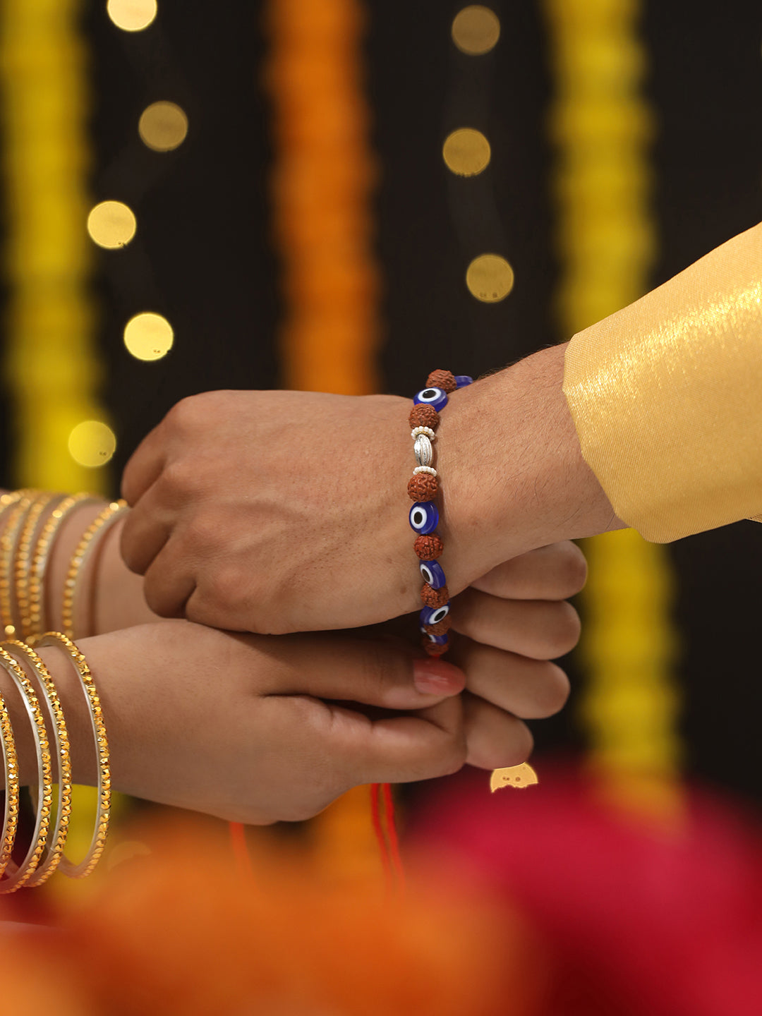 Jazz And Sizzle Set Of 2 Rudraksh Evil Eye & Mahadev Rakhi With Roli & Chawal