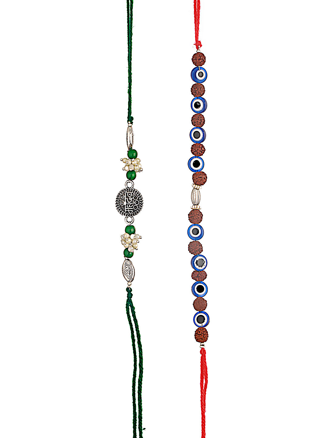 Set Of 2 Rudraksh Evil Eye & Mahadev Rakhi With Roli & Chawal