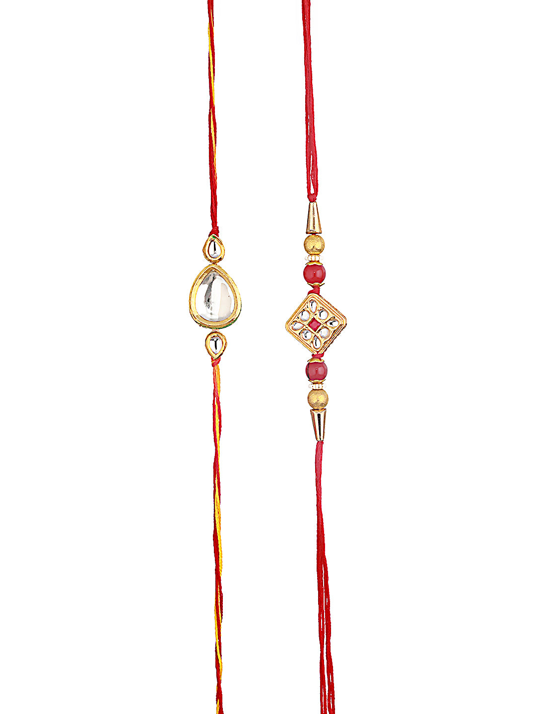 Unisex Set Of 2 Kundan Studded & Beaded Rahi With Roli & Chawal