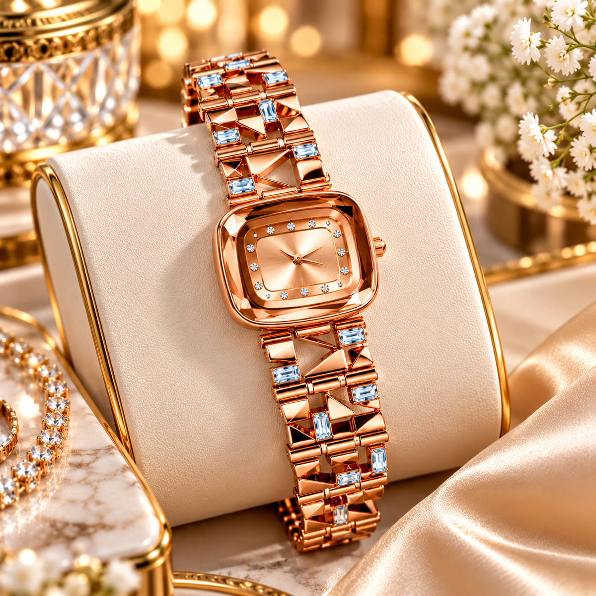 Luxury Rose Gold Dial Stainless Steel Watch for Women- WJ-JS26-LD0044