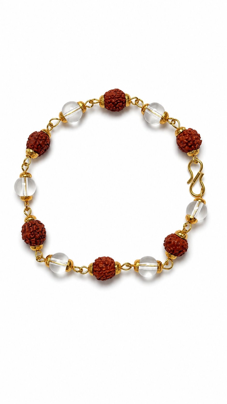 Rudraksha & Clear Crystal Beaded Bracelet for Men & Women-JS-SBR-022
