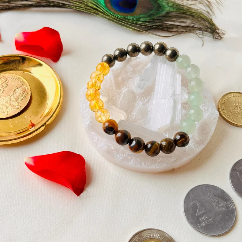 Money Magnet Bracelet with Pyrite, Tiger Eye, Citrine & Green Aventurine Style Beads-JS-BR-024