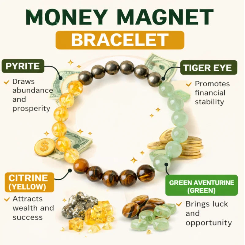 Money Magnet Bracelet with Pyrite, Tiger Eye, Citrine & Green Aventurine Style Beads-JS-BR-024