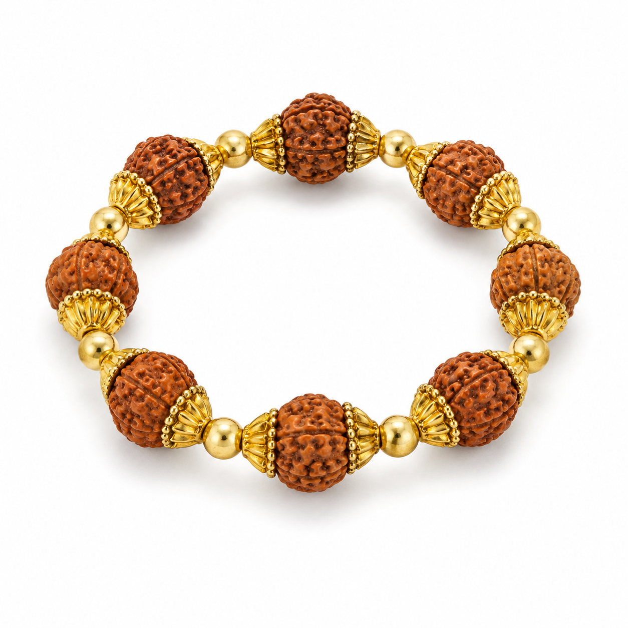 Rudraksha Beads Gold-Tone Adjustable Bracelet for Men-JS-SBR-013