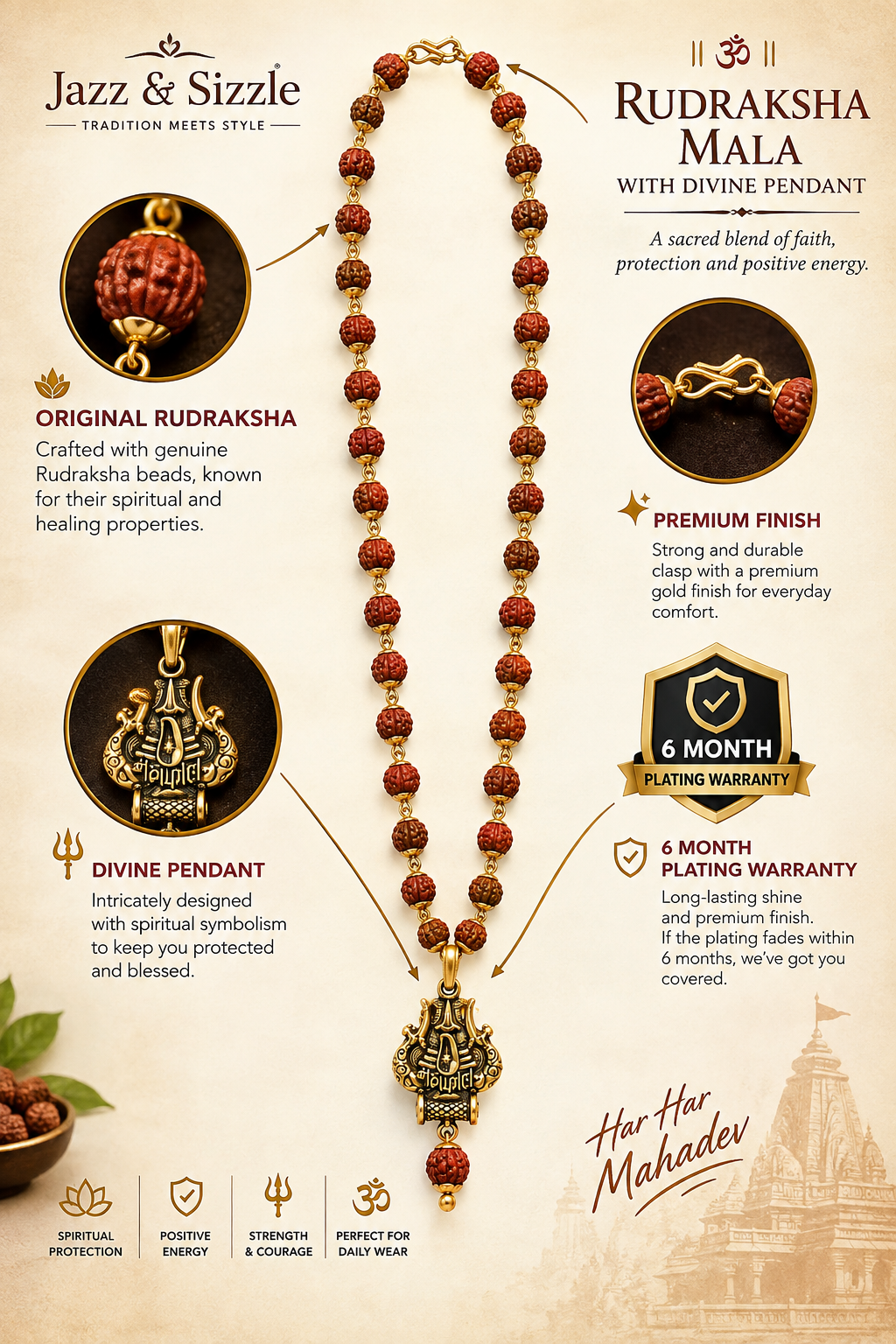 Original Rudraksha Mala with Shankar Pendant JS-SNL-040