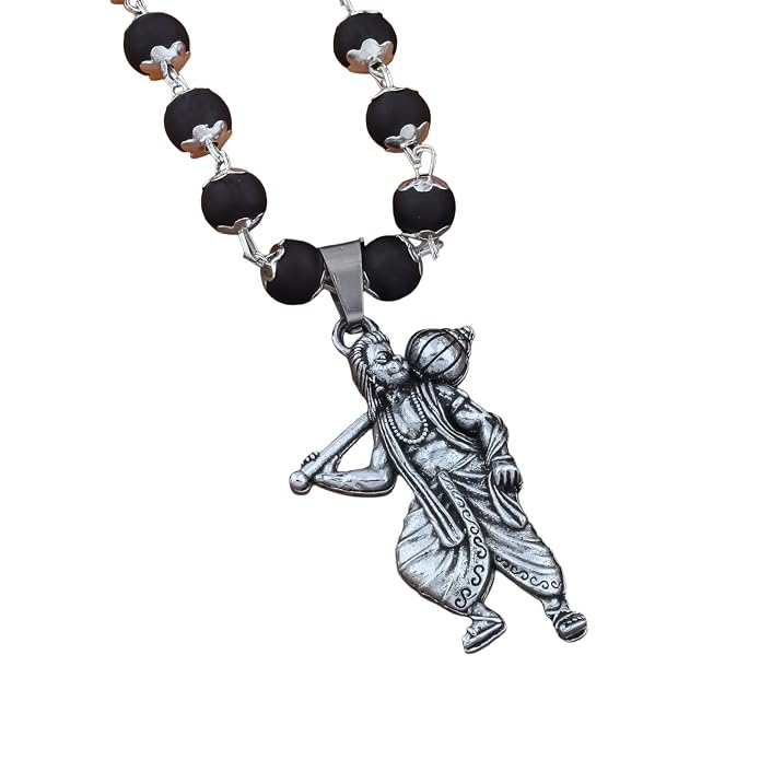 Original Karungali Mala with Silver Plated Hanuman Ji Locket for Men- js-snl-034