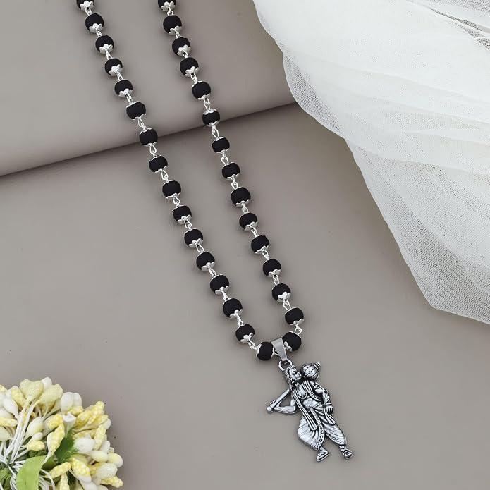 Original Karungali Mala with Silver Plated Hanuman Ji Locket for Men- js-snl-034