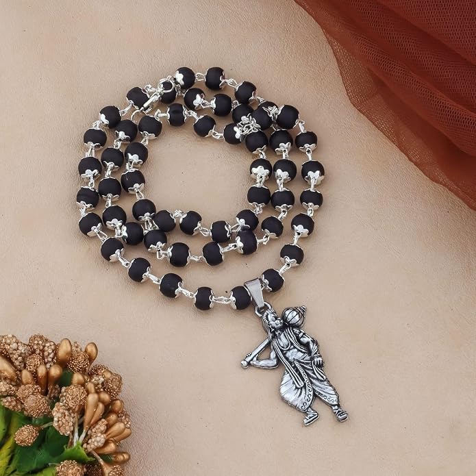 Original Karungali Mala with Silver Plated Hanuman Ji Locket for Men- js-snl-034