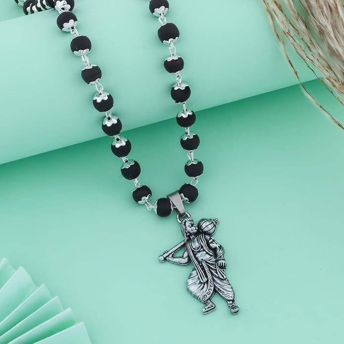 Original Karungali Mala with Silver Plated Hanuman Ji Locket for Men- js-snl-034