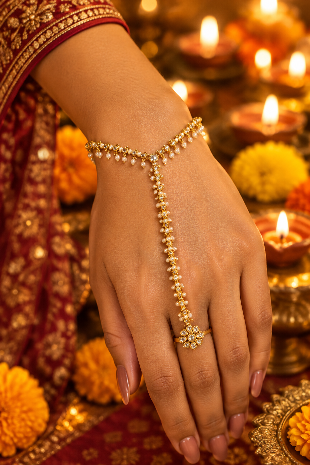 Gold Plated Kundan Studded Hanthphool/Hand jewellery