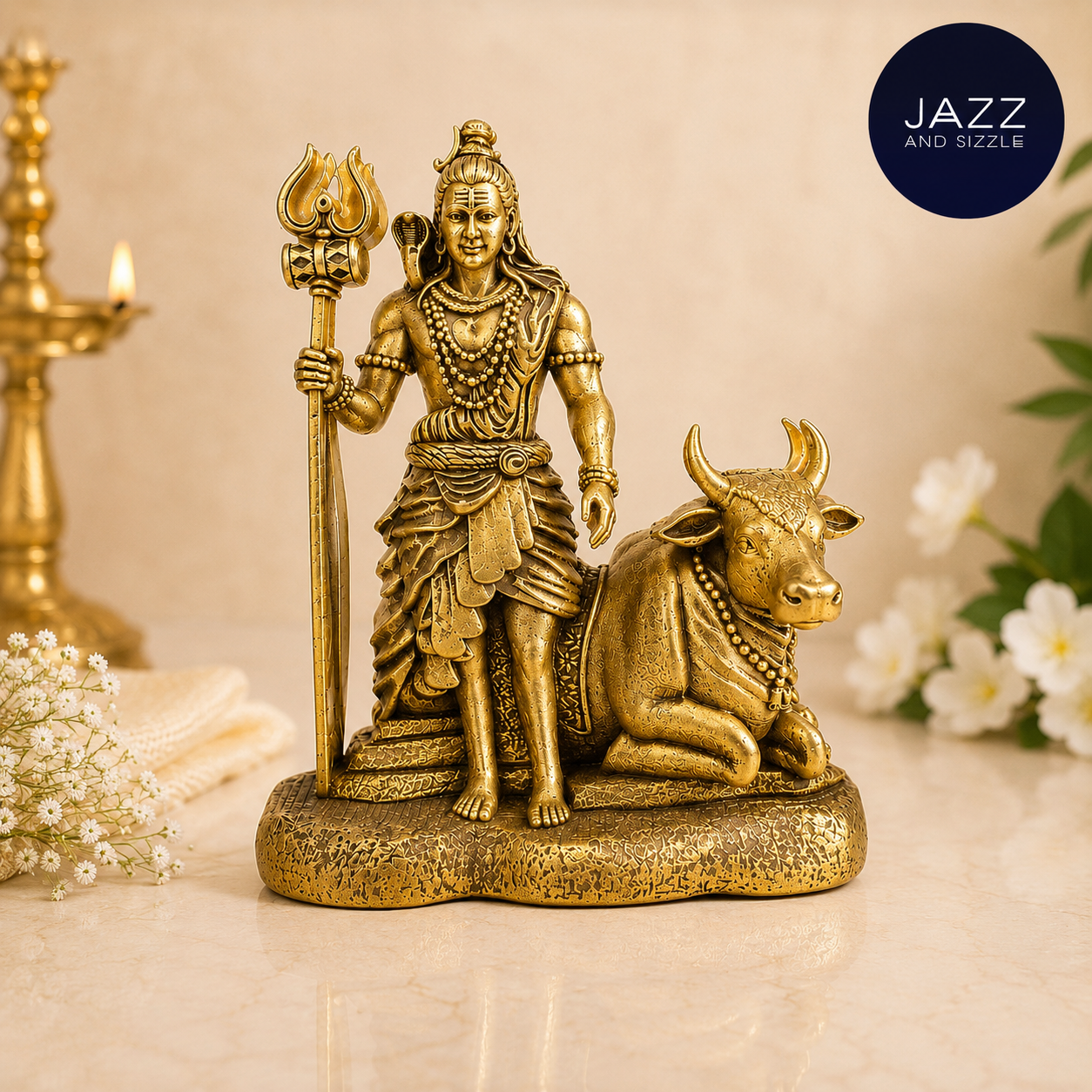 Gold Plated Mahadev with Nandi Idol for Home, Car & Office