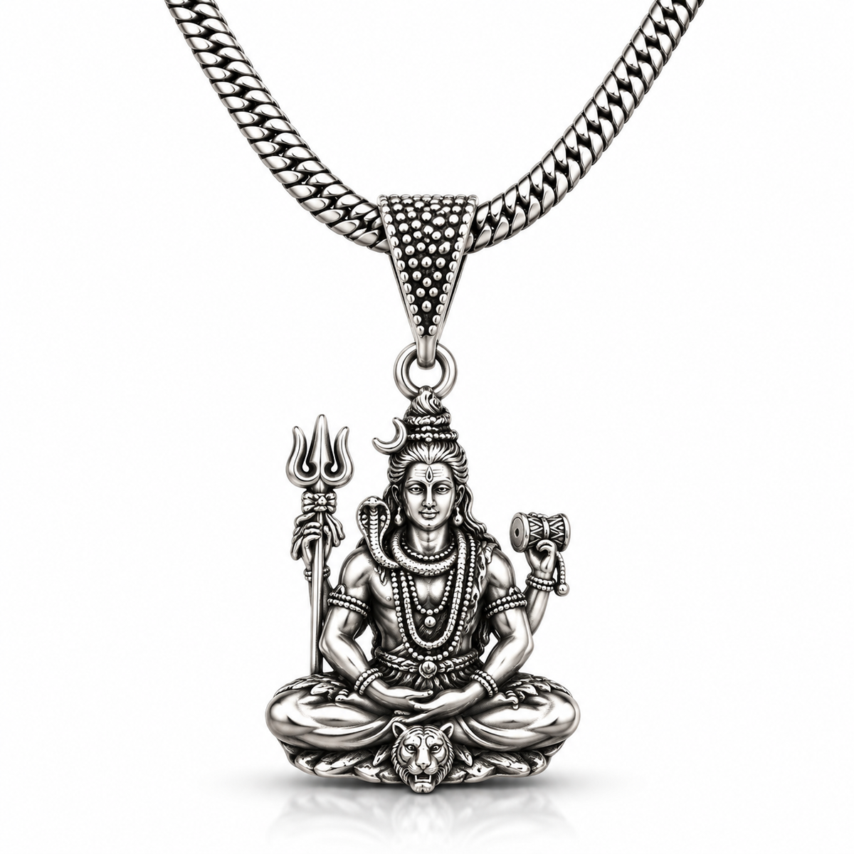 Antique Silver-Plated Lord Shiva Pendant Chain-JS-SNL-023