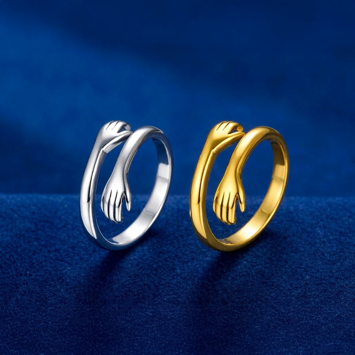 Elegant Hug Design Adjustable Ring Combo – Silver & Gold Finish