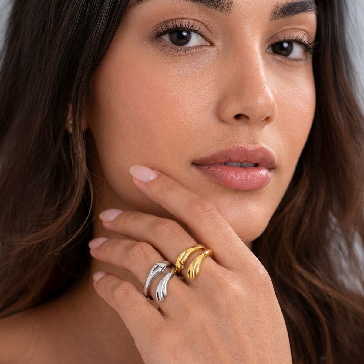 Elegant Hug Design Adjustable Ring Combo – Silver & Gold Finish