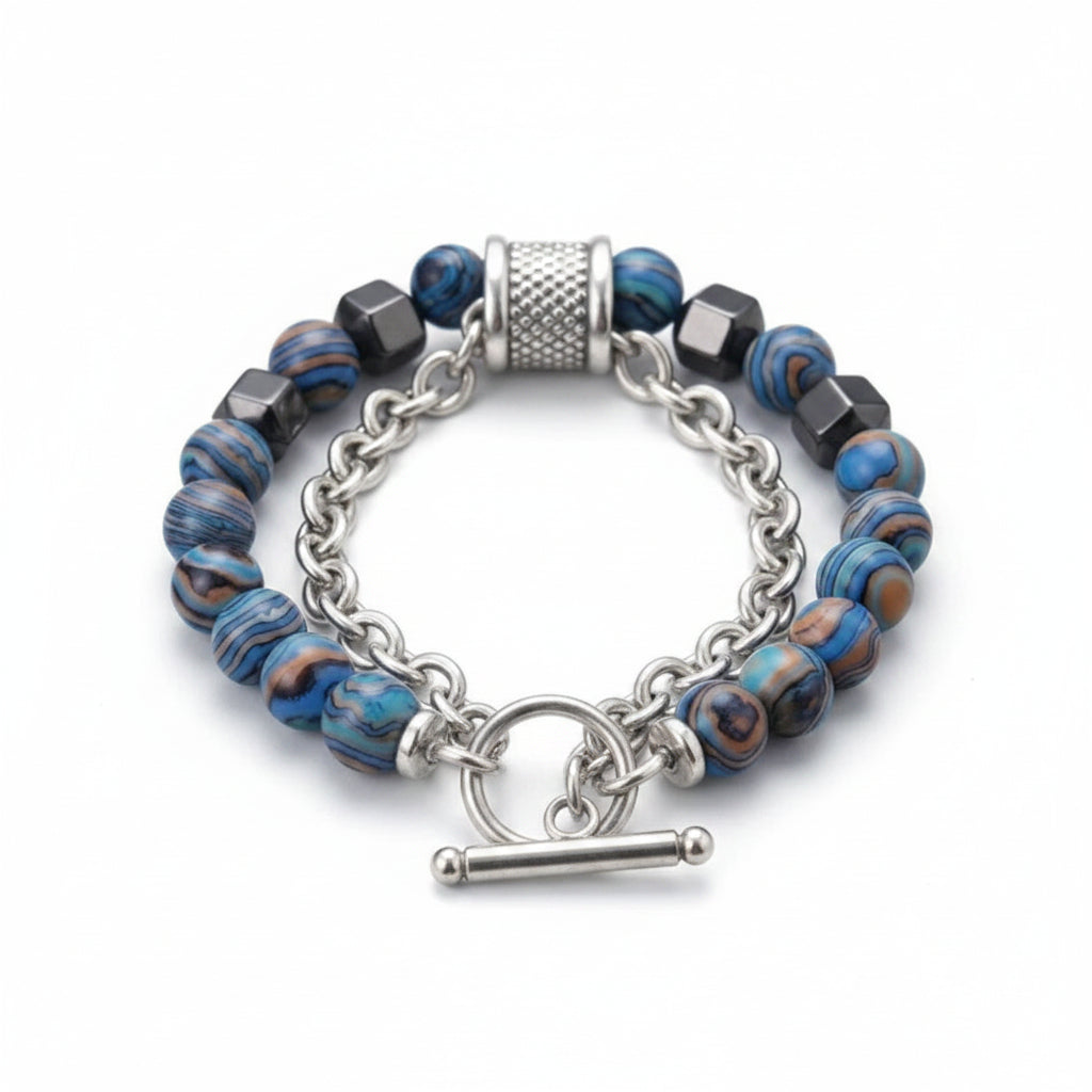 Blue Brown Beaded Chain Bracelet at Jazz&Sizzle