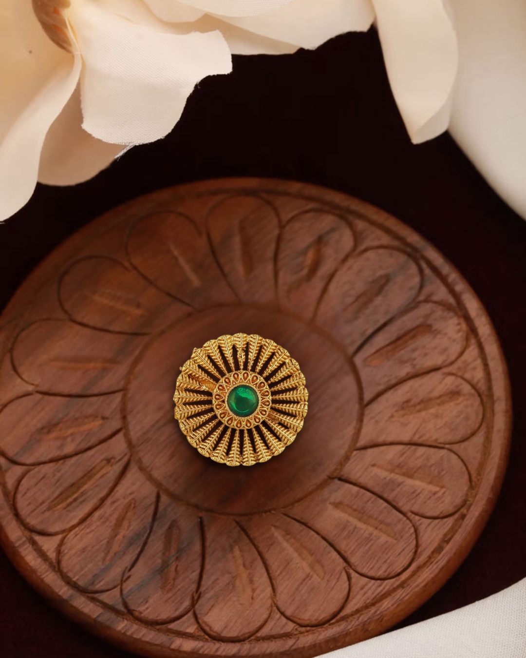 Jazz And Sizzle Gold-Plated Green Stone Studded Ring