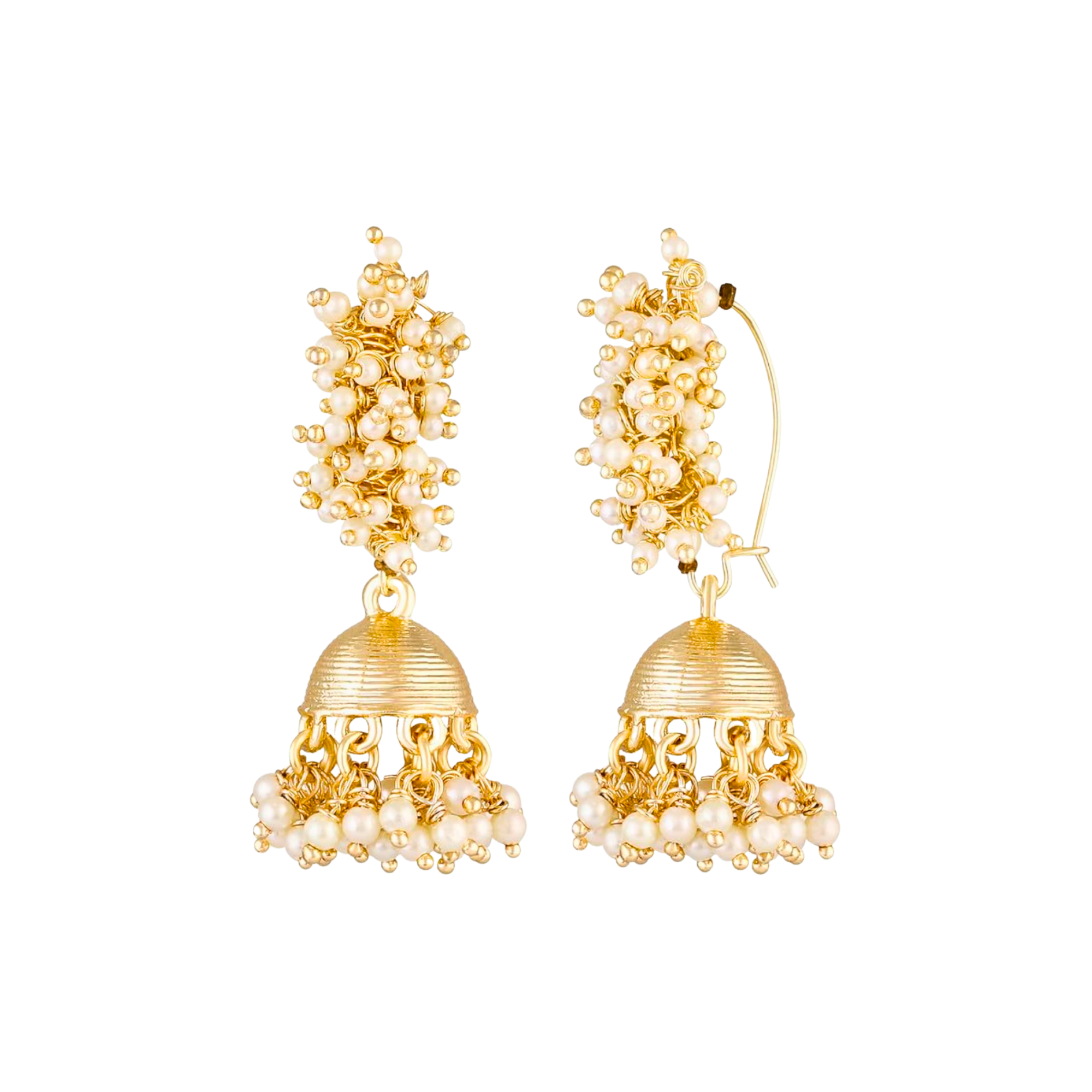 Jazz And Sizzle Gold Plated White Pearl Beaded Jhumka Drop Earrings