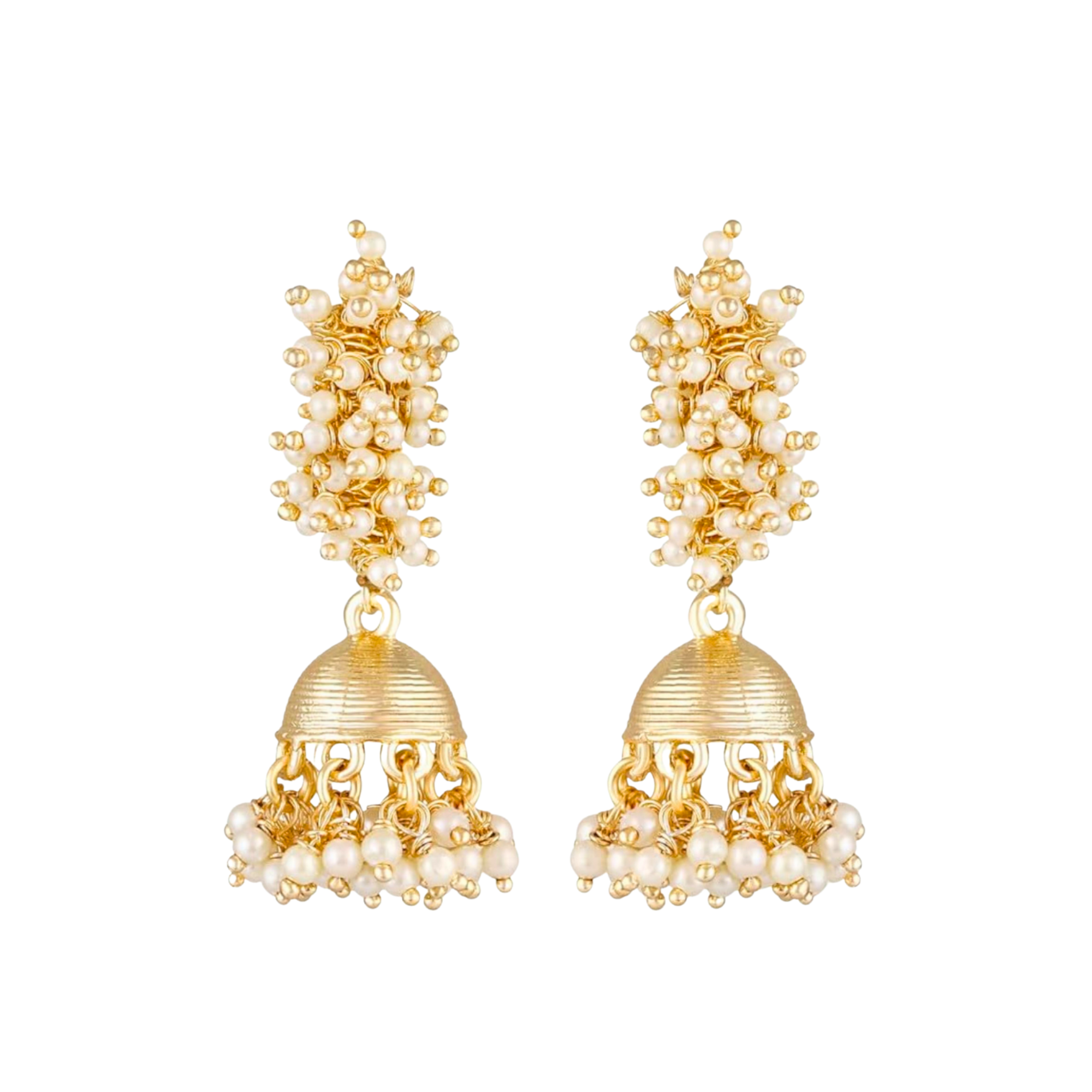 Jazz And Sizzle Gold Plated White Pearl Beaded Jhumka Drop Earrings