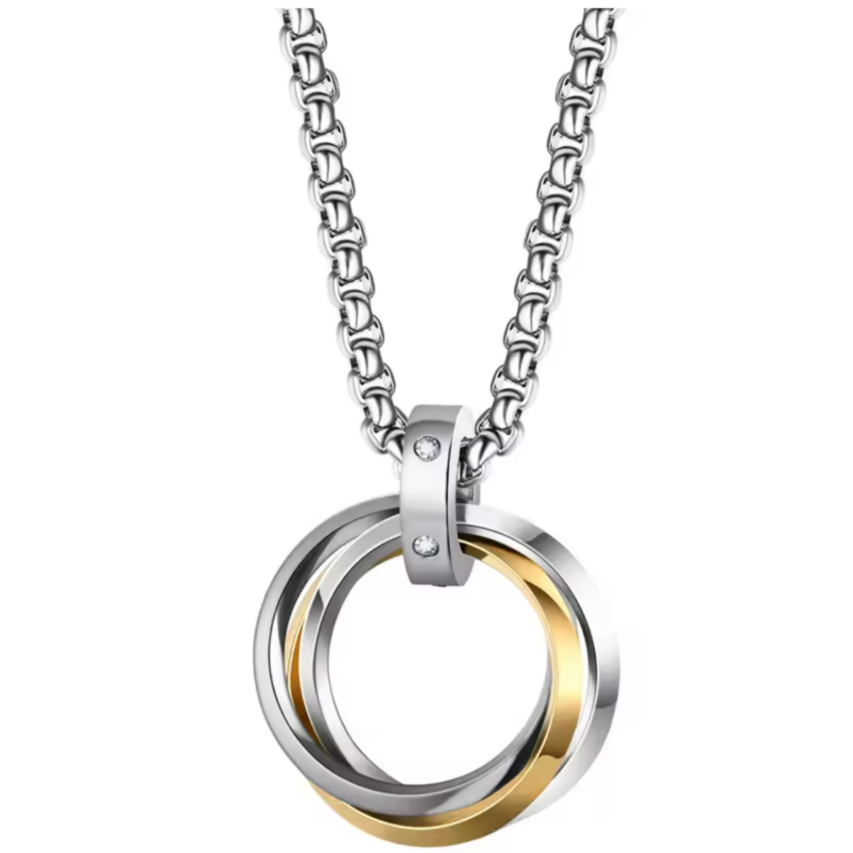 Trendy Interlocking Necklace, a Versatile Hip-Hop Pendant Chain for Men Silver & Gold