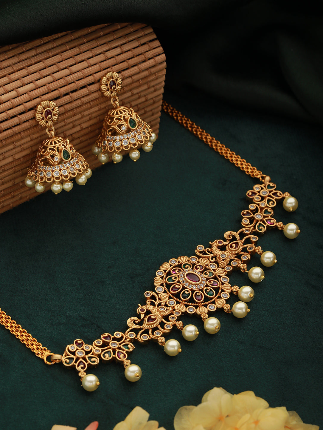 24K Gold-Plated AD Studded & Artificial Beaded Jewellery Set - Jazzandsizzle