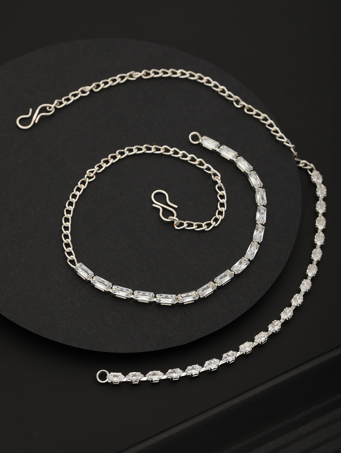 Set of 2 White Americandiamond Studded Rhodium-Plated Link Bracelet - Jazzandsizzle