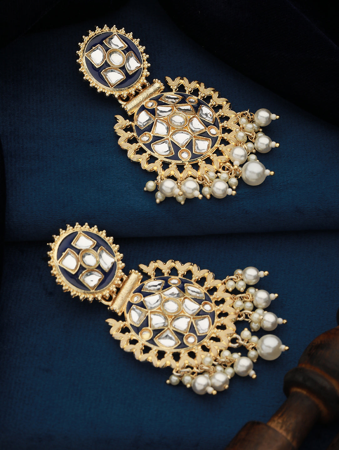 Gold-Toned Kundan Studded Circular Chandbalis - Jazzandsizzle