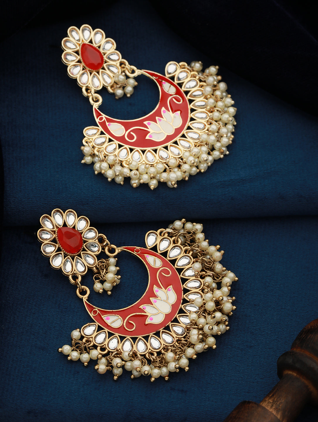 Gold-Toned & Meenakari Crescent Shaped Chandbalis - Jazzandsizzle