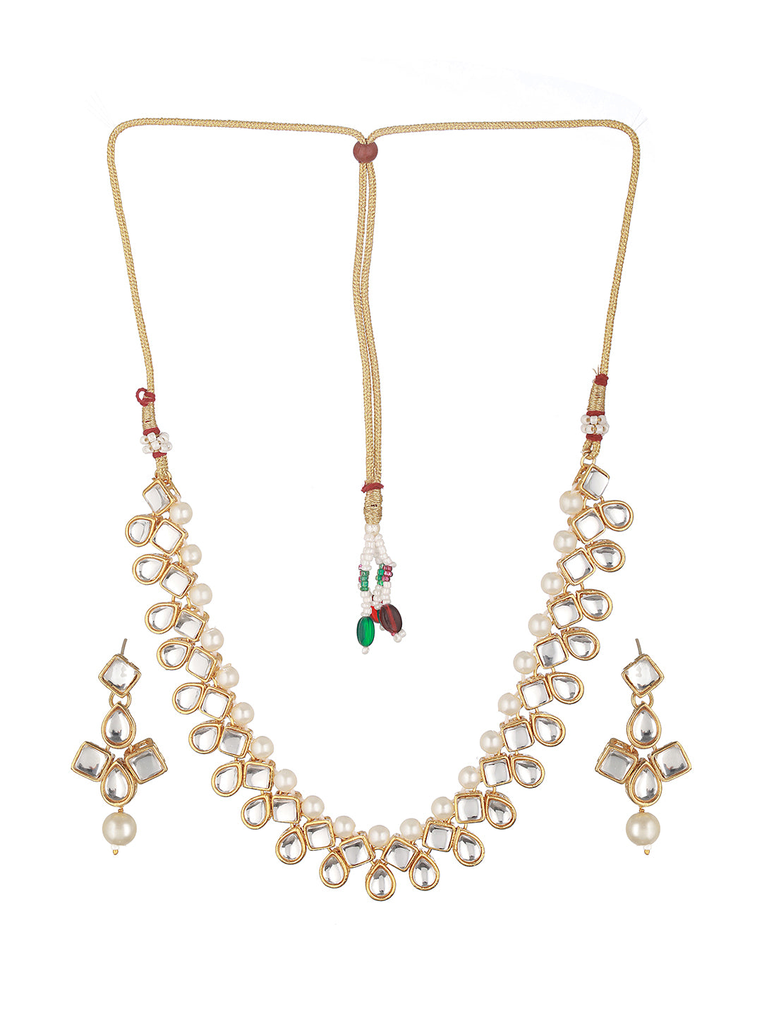 Gold-Plated Kundan-Studded & Beaded Jewellery Set - Jazzandsizzle