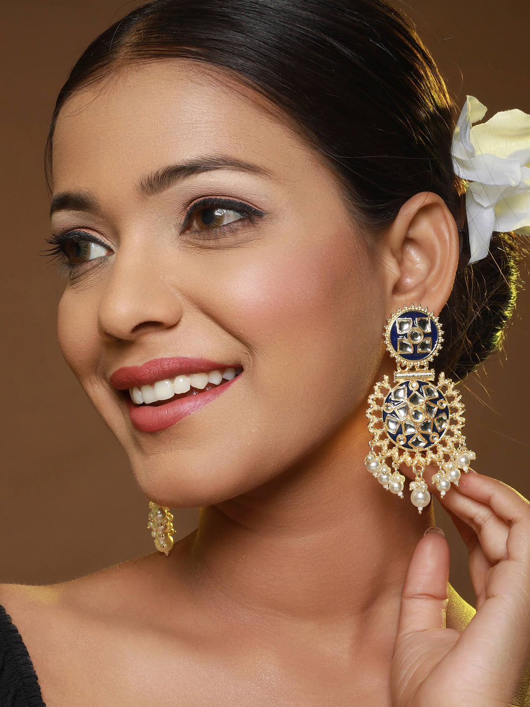 Gold-Toned Kundan Studded Circular Chandbalis - Jazzandsizzle