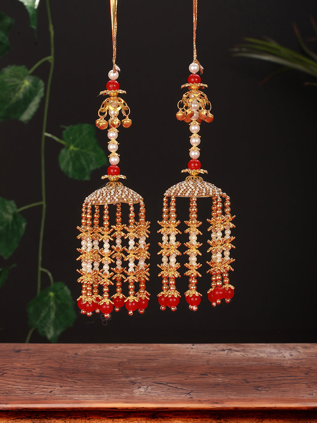 Set of 2 Gold-Plated Stone-Studded & Beaded Kaleera Secured with drawstring closure. - Jazzandsizzle