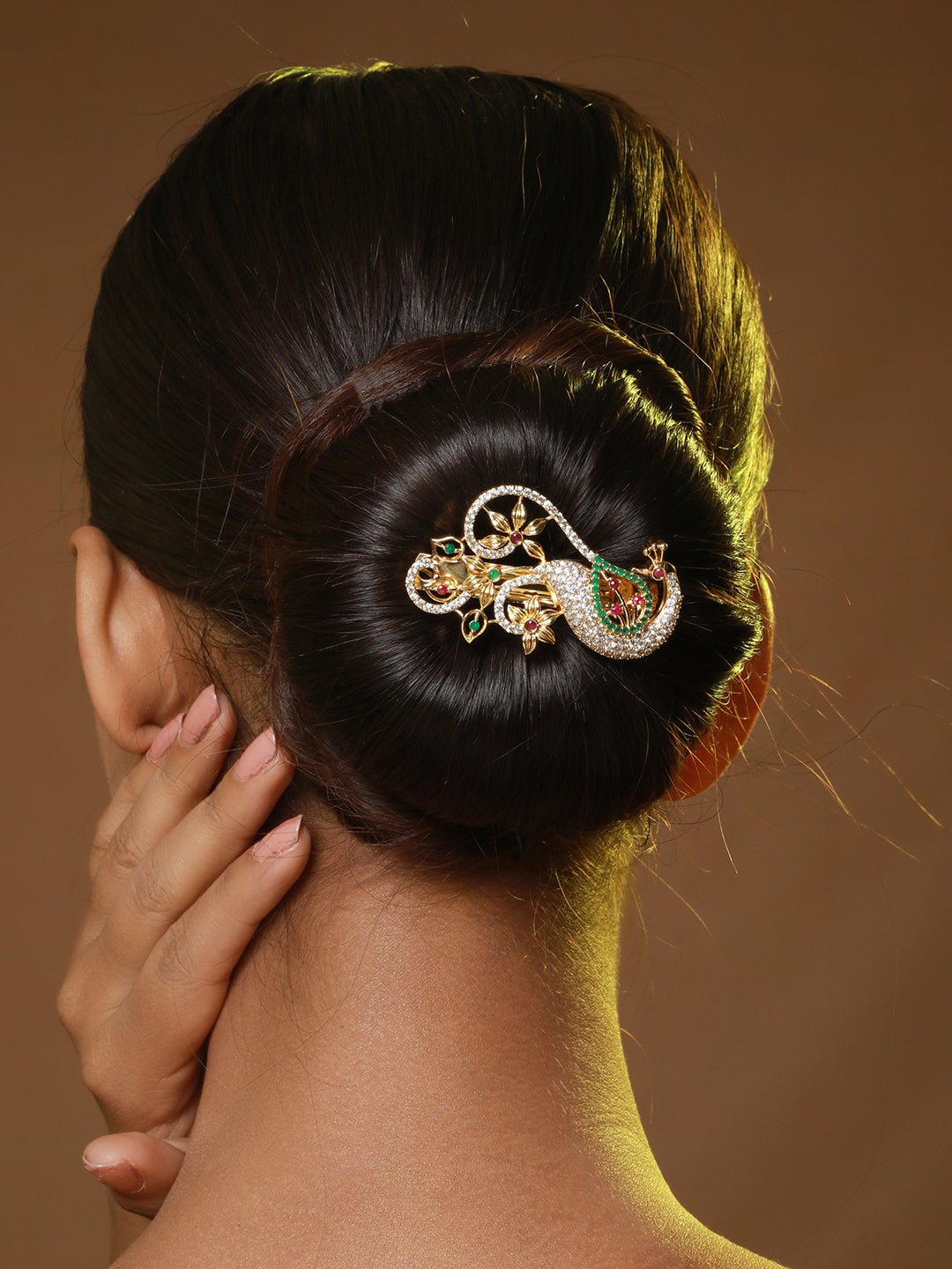 Gold Plated White AD Studded Peacock Shaped Hair Pin - Jazzandsizzle