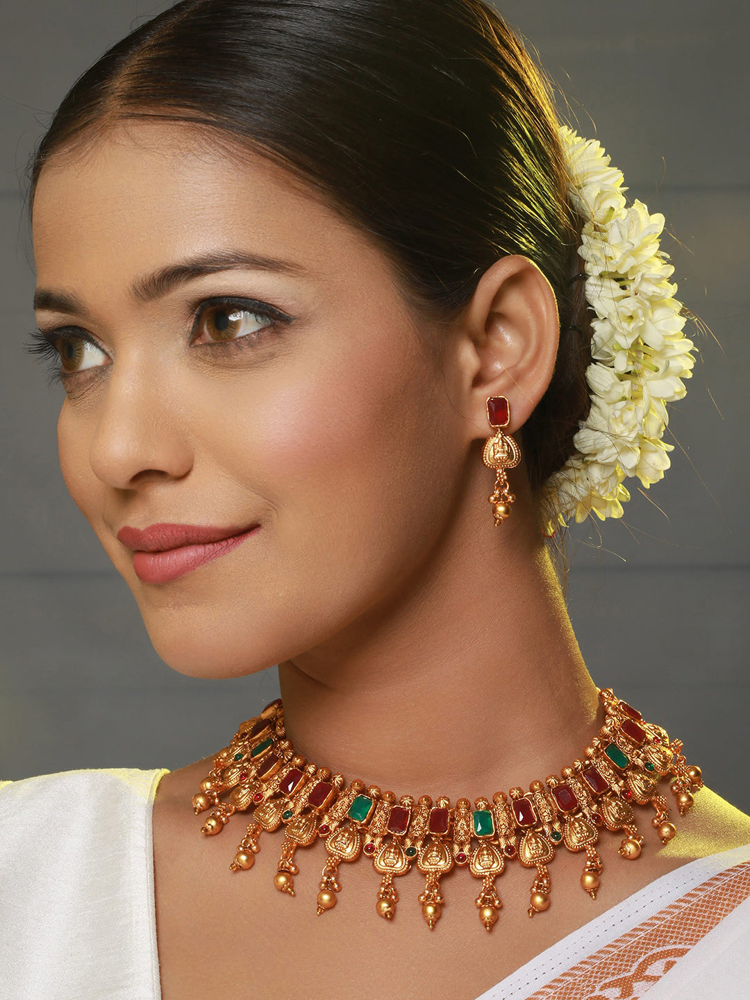 Gold-Plated Stone-Studded Necklace & Earrings - Jazzandsizzle