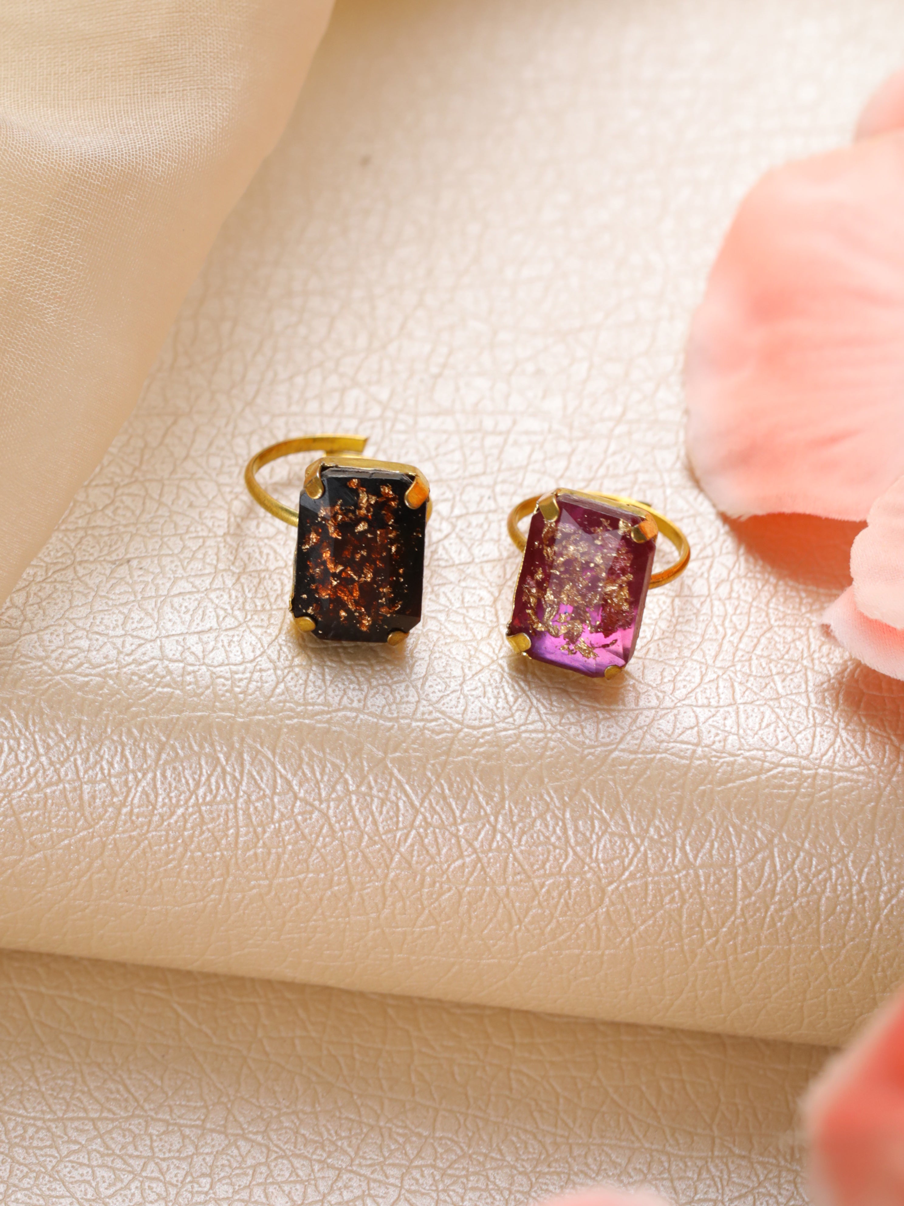 Set of 2 Handcrafted Stone studed,Black & Purple Finger Ring - Jazzandsizzle