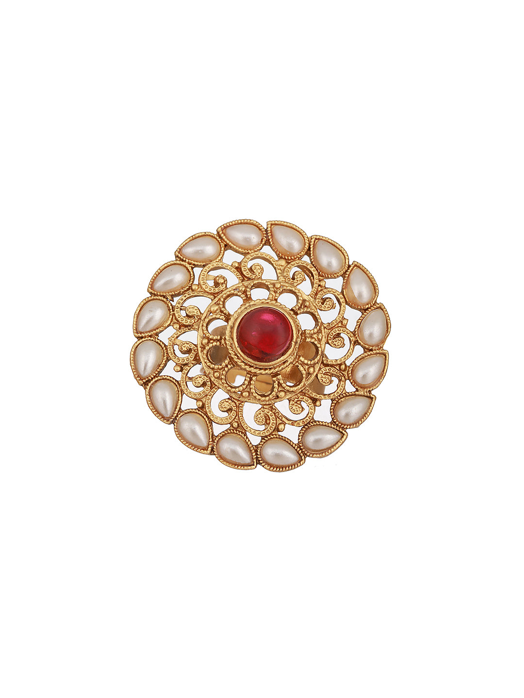 Jazz Abd Sizzle Gold Plated Red Stone Studded & Beaded Adjustable Finger Rings - Jazzandsizzle