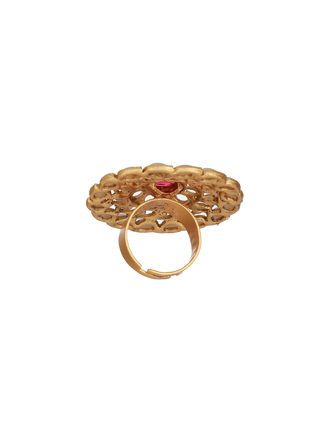 Jazz Abd Sizzle Gold Plated Red Stone Studded & Beaded Adjustable Finger Rings - Jazzandsizzle