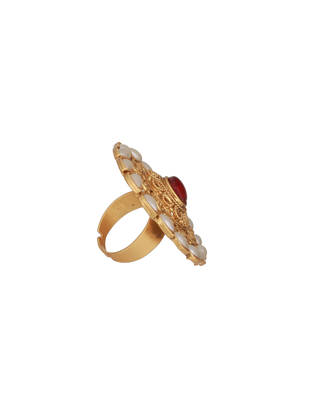 Jazz Abd Sizzle Gold Plated Red Stone Studded & Beaded Adjustable Finger Rings - Jazzandsizzle