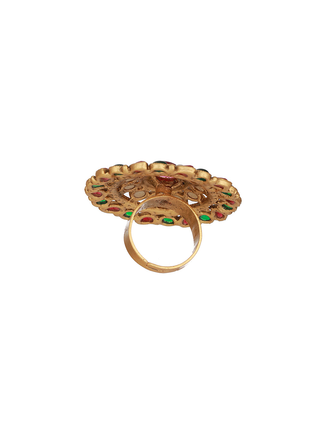 Gold Plated Stone Studded & Beaded Meenakari Adjustable Finger Rings