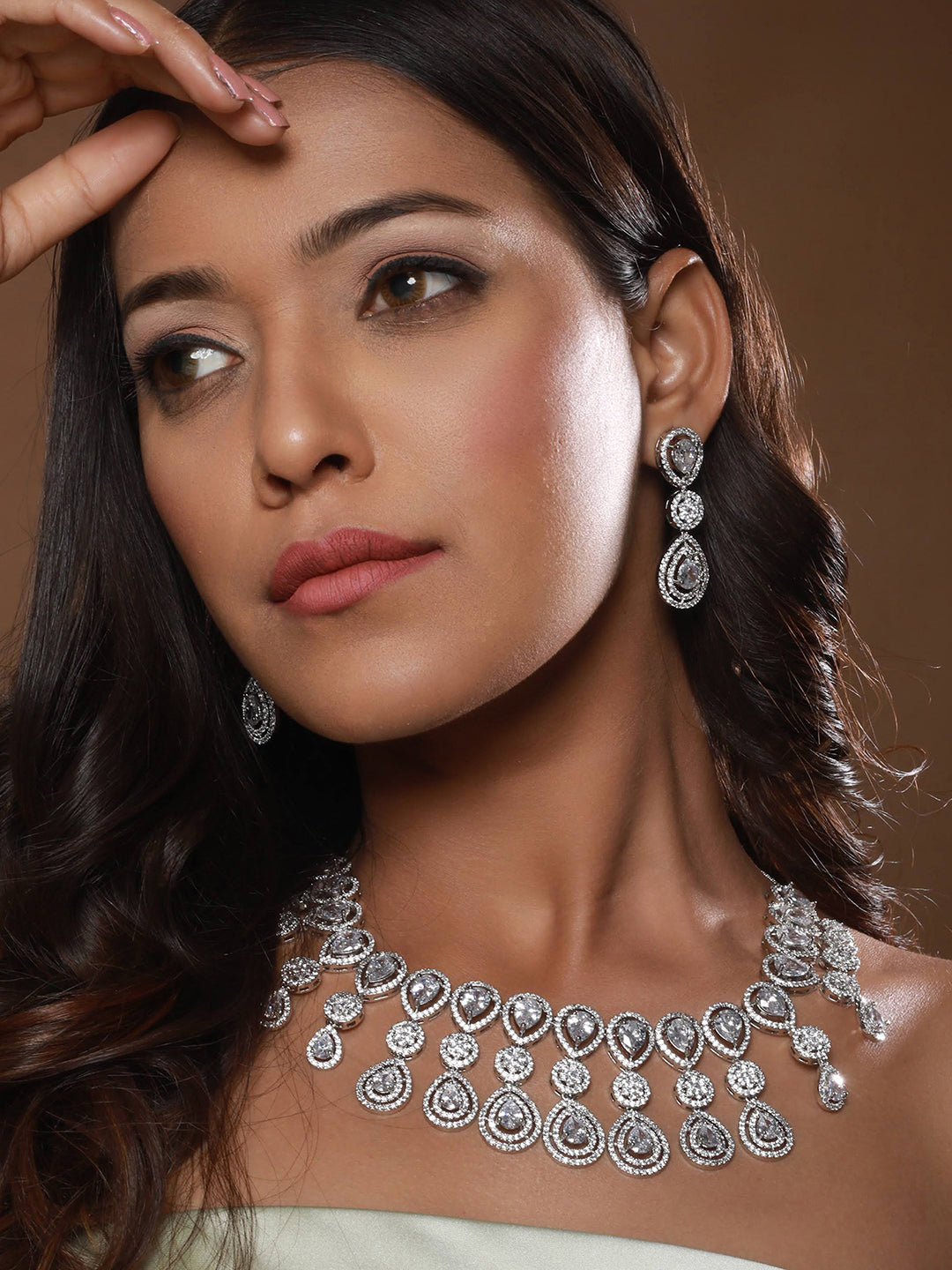 Silver-Plated AD-Studded Jewellery Set