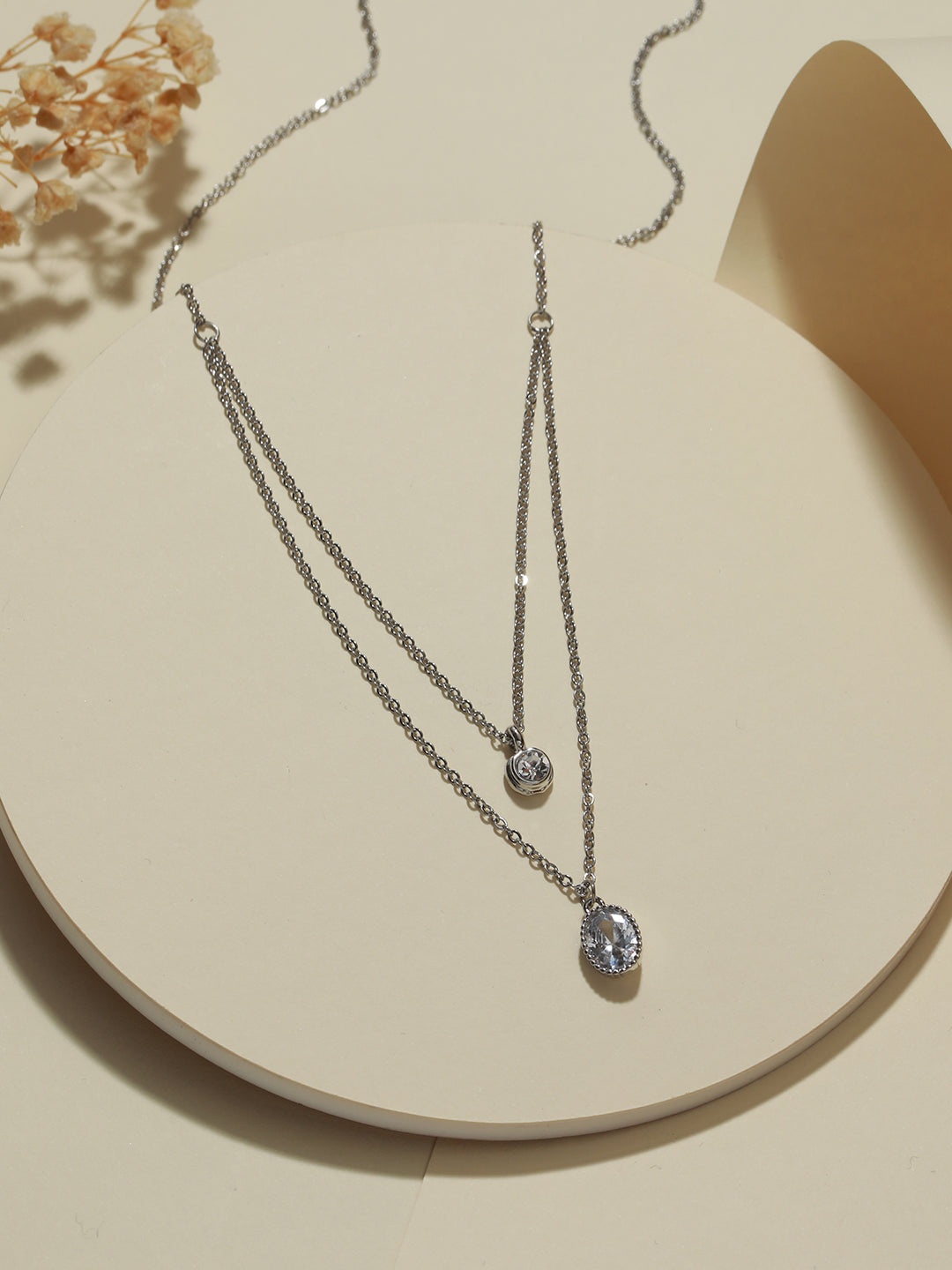 Silver-Plated Cubic Zirconia Studded Layered Chain