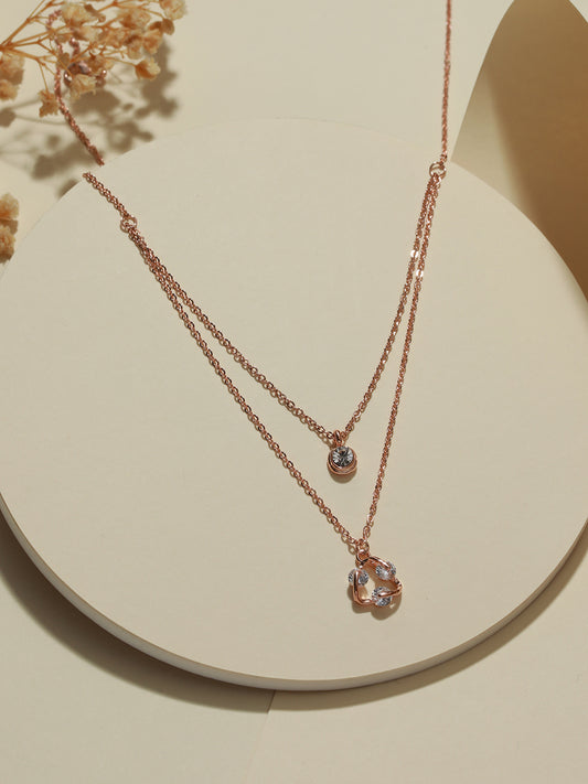 Rose Gold-Plated Cubic Zirconia Studded Layered Chain - Jazzandsizzle