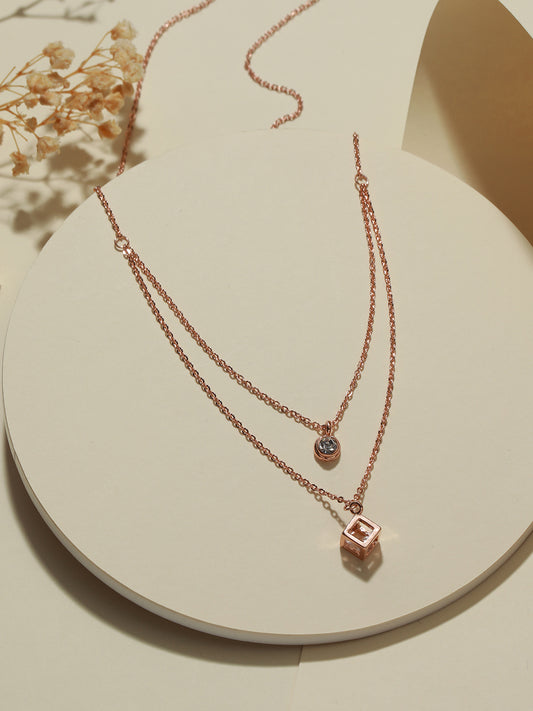 Rose Gold-Plated Cubic Zirconia Studded Layered Chain - Jazzandsizzle