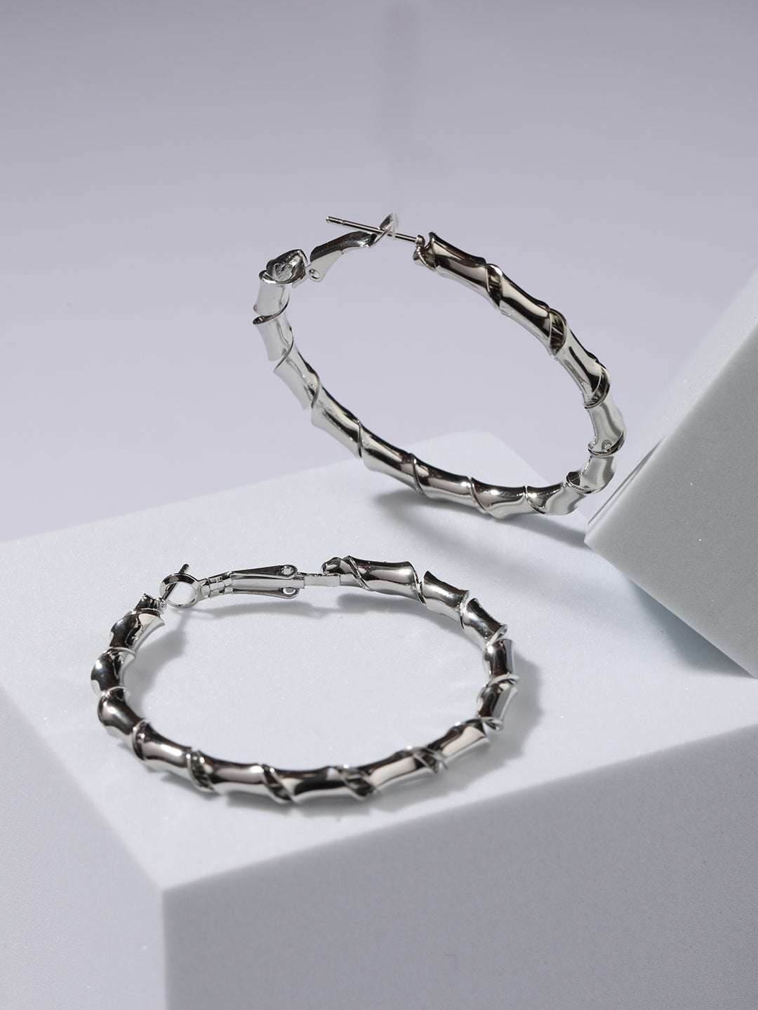 Silver-Plated Textured Circular Hoop Earrings - Jazzandsizzle