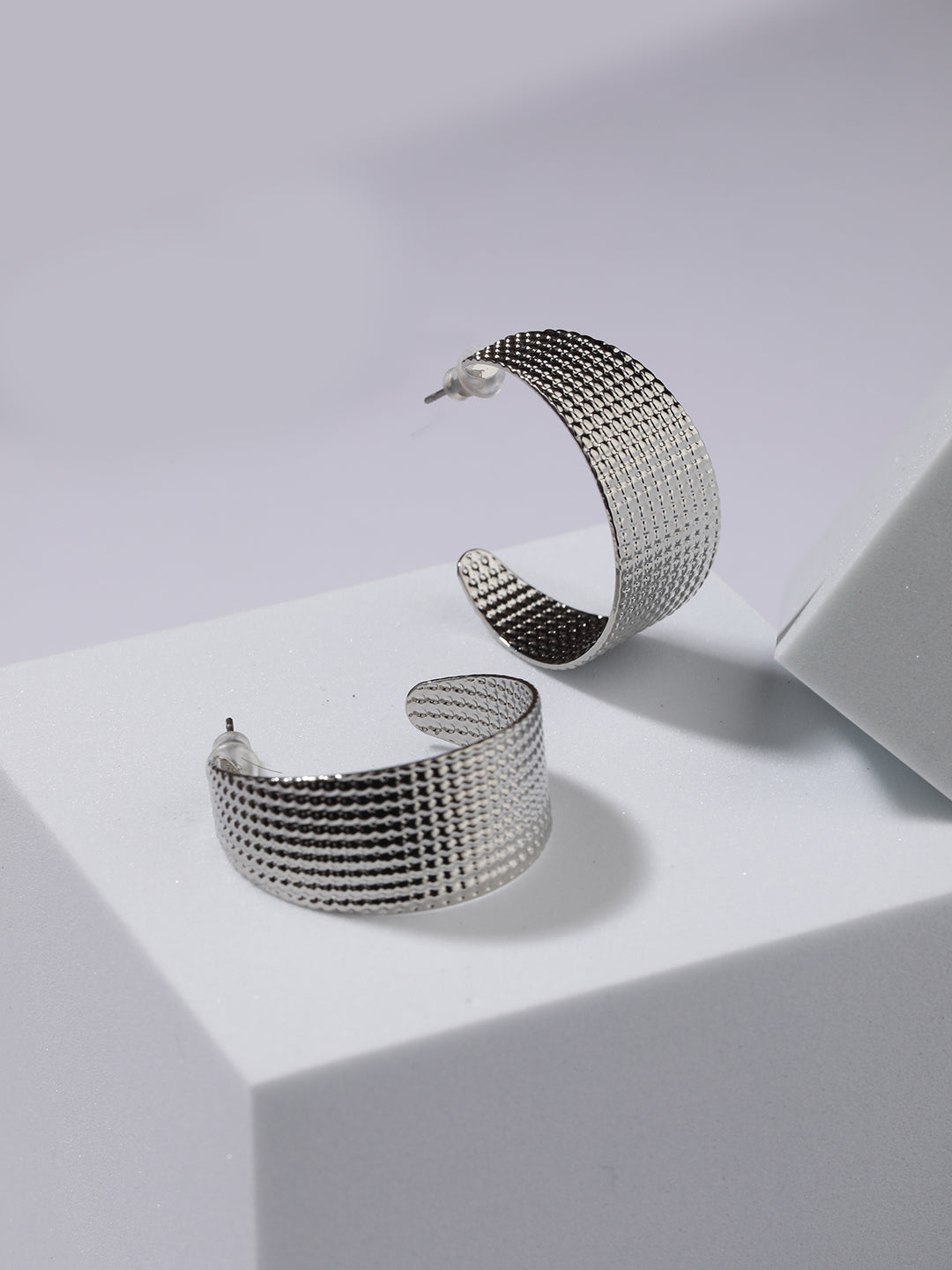 Silver-Plated Contemporary Half Hoop Earrings - Jazzandsizzle