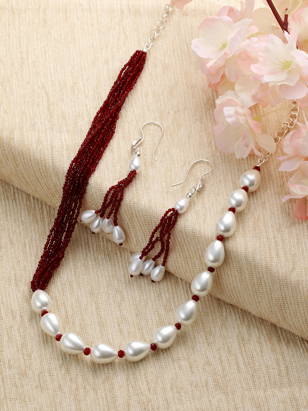 Silver-Plated Beaded Necklace and Earrings - Jazzandsizzle