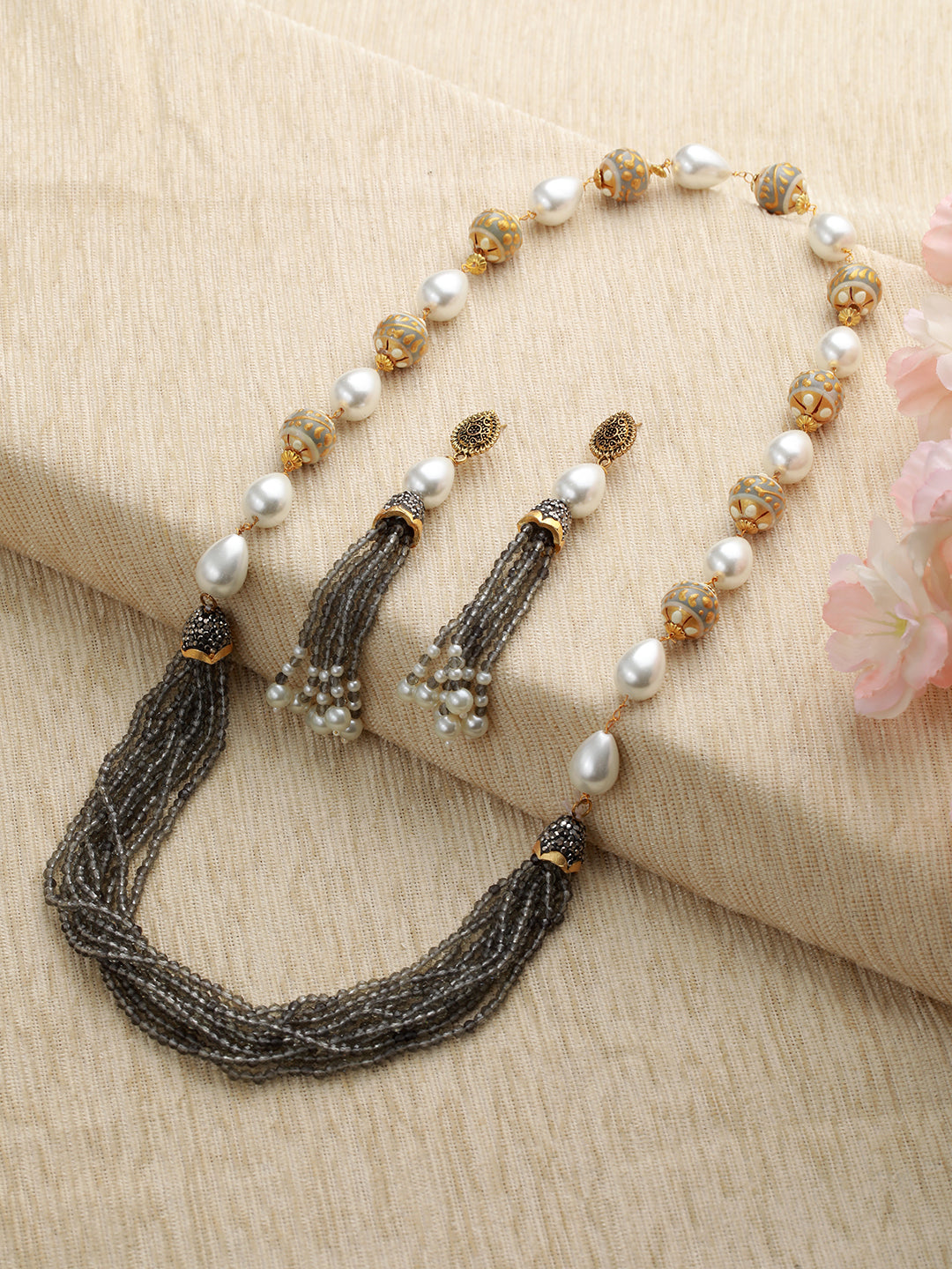 Gold-Plated Beaded Necklace and Earrings Set - Jazzandsizzle